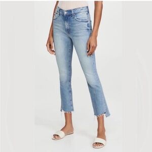 Light Blue Cropped Straight Mother Jeans - Women